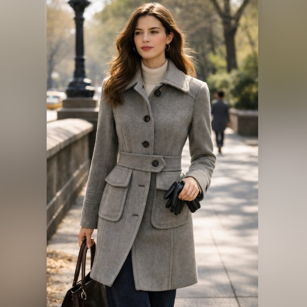 J. Crew Gray Wool-Blend Pea Coat with Belted Waist - Picture 14 of 14